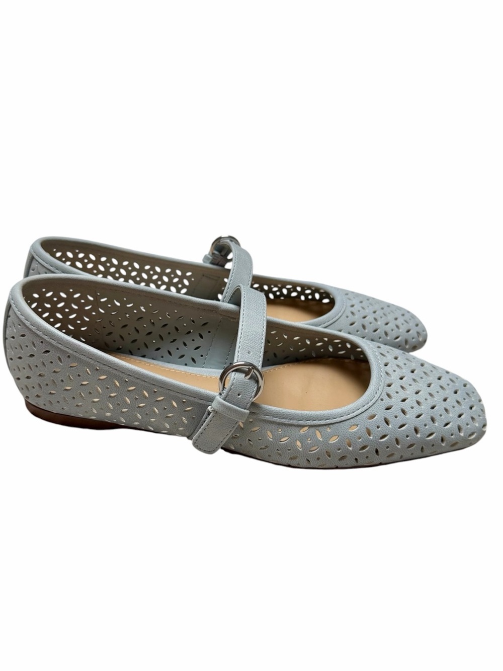 J.Crew Factory Blue Laser Cut Mary Jane Ballet Flats Shoes Size 7.5